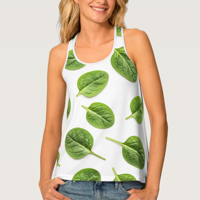 Organic Spinach Leaf Seamless Pattern Tank Top (Front)