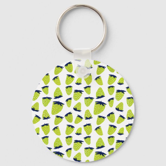 Organic summer strawberries neon green keychain (Back)