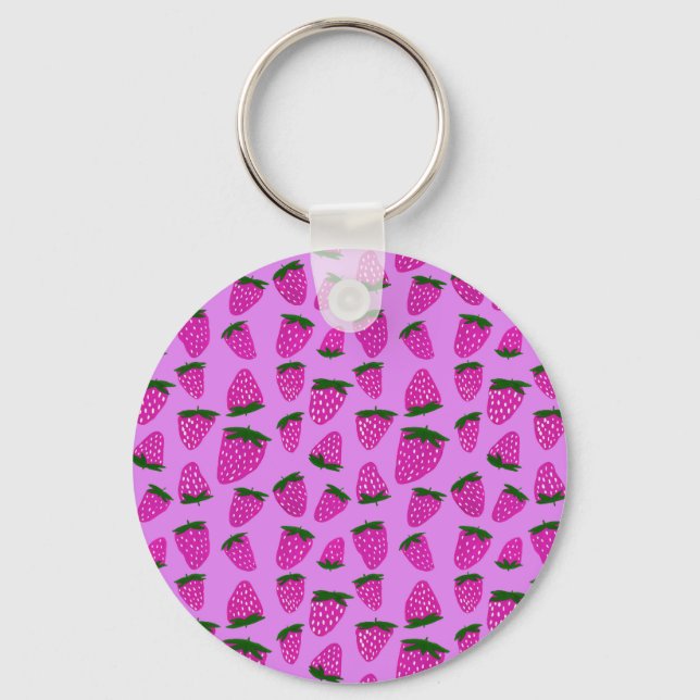 Organic summer strawberries purple  keychain (Front)