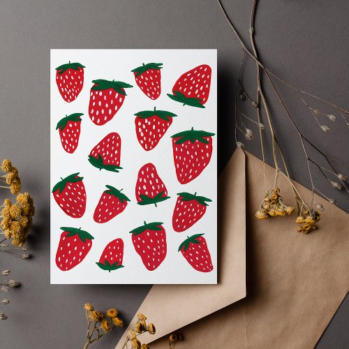 Organic summer strawberries _ red and green postcard