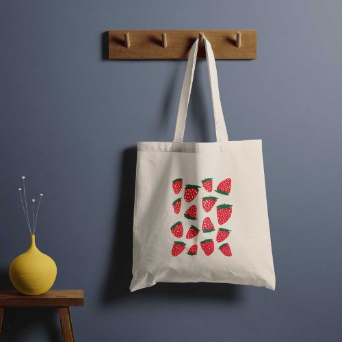 Organic summer strawberries _ red and green tote bag