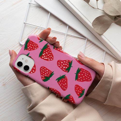 Organic summer strawberries red on pink background iPhone 13 pro case