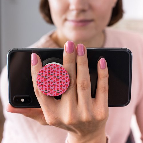 Organic summer strawberries red on pink background PopSocket