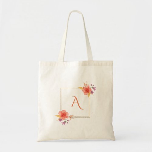 Organic Sunset Floral Monogram Tote Bag