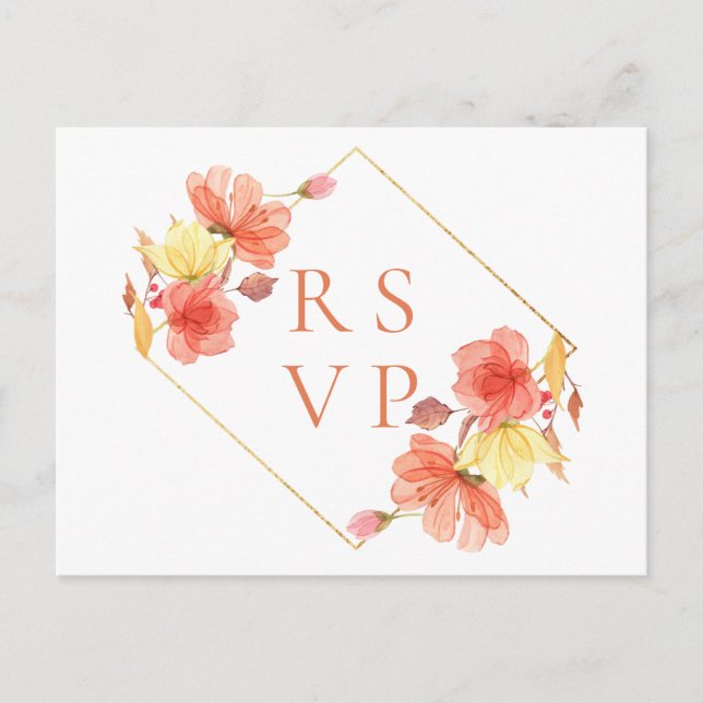 Organic Sunset Floral Wedding RSVP Song Request Invitation Postcard (Front)