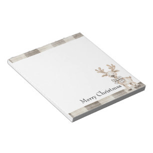 Organic Tan Cream Plaid Stripes Christmas Reindeer Notepad