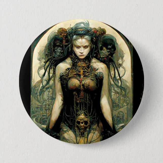 Organic Tech Woman Fantasy Sci-Fi Button (Front)