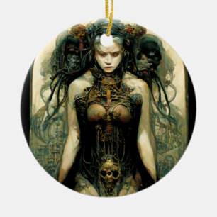 Organic Tech Woman Fantasy Sci-Fi Ceramic Ornament
