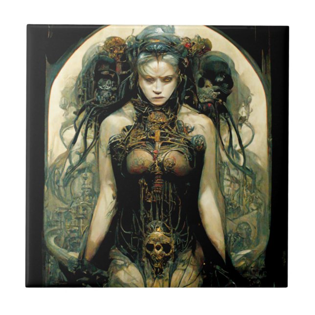 Organic Tech Woman Fantasy Sci-Fi Ceramic Tile (Front)
