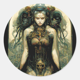 Organic Tech Woman Fantasy Sci-Fi Classic Round Sticker