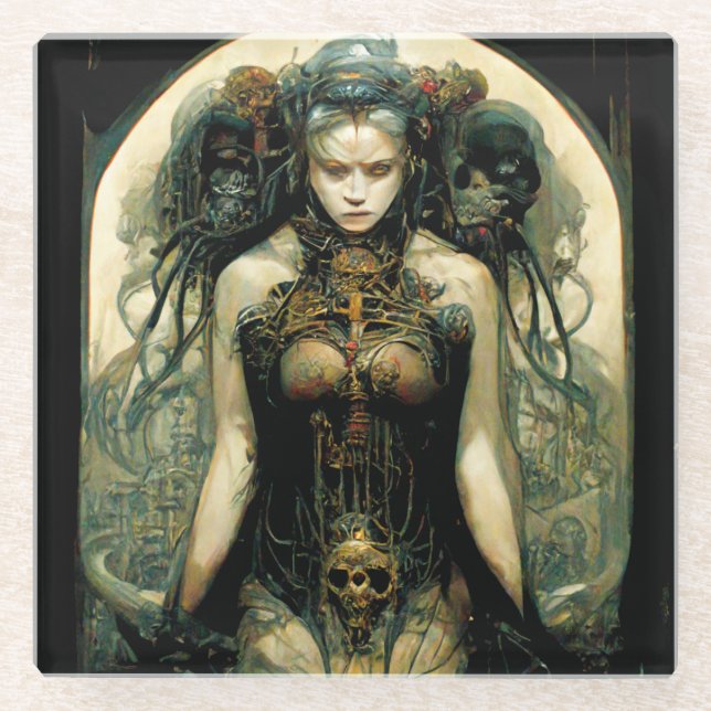 Organic Tech Woman Fantasy Sci-Fi Glass Coaster (Front)