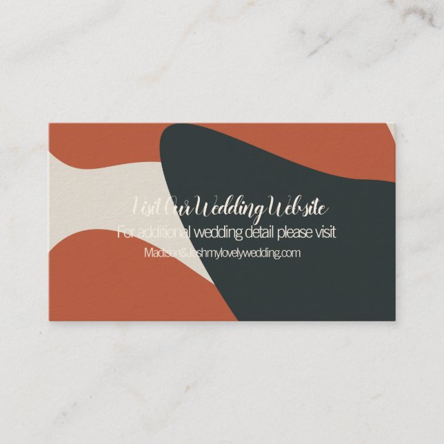 Organic Terracotta Blue Blush Wedding Website Card (Front)