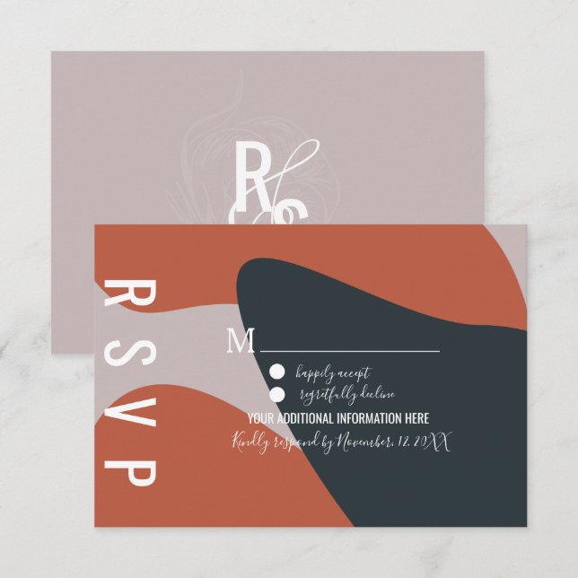 Organic Terracotta Blue Wedding RSVP Invitation (Front/Back)