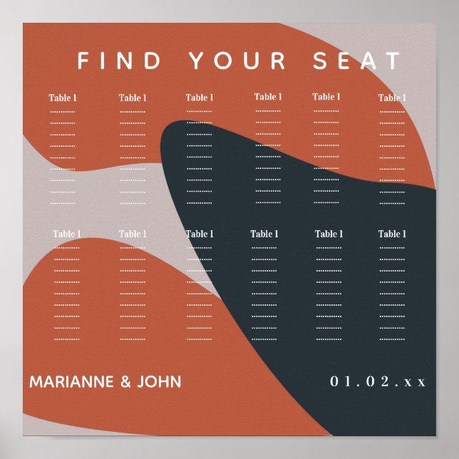 Organic Terracotta Blue Wedding Seating Chart (Front)