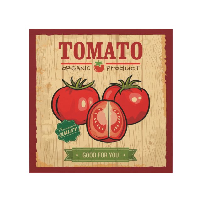 Organic Tomato 8"x8" Wood Wall Art (Front)