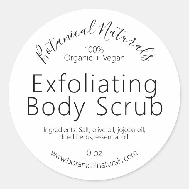 Organic Vegan Pure Handmade Body Scrub Labels (Front)