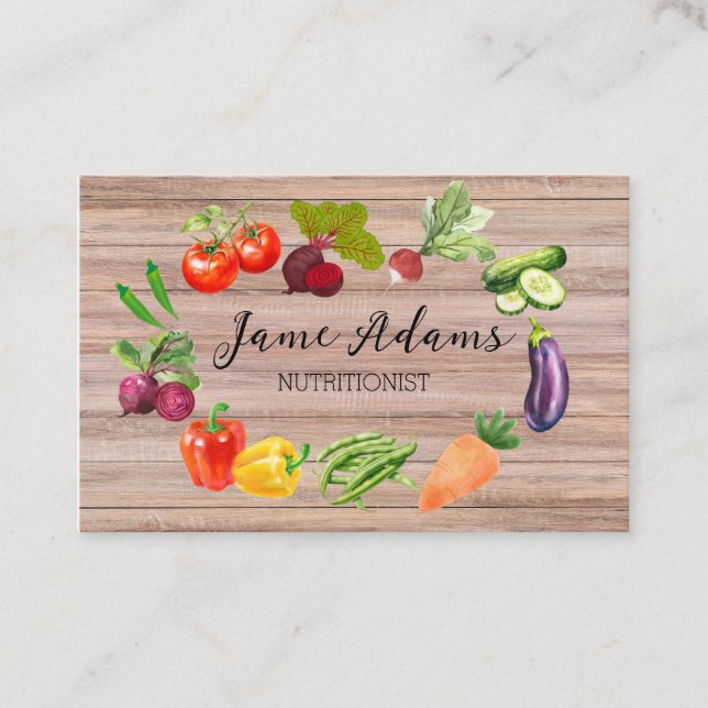 Organic Vegetables Watercolor Business Card  (Front)