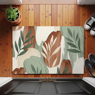 Organic Watercolor Sage Green and Oat Milk Botanic Doormat