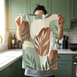 Organic Watercolor Sage Green and Oat Milk Botanic Kitchen Towel