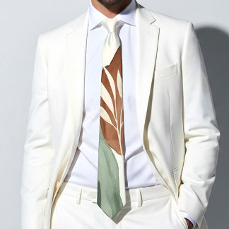 Organic Watercolor Sage Green and Oat Milk Botanic Neck Tie