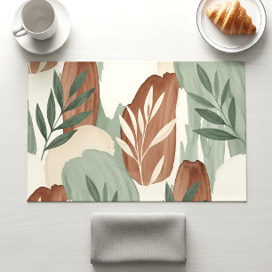 Organic Watercolor Sage Green and Oat Milk Botanic Placemat