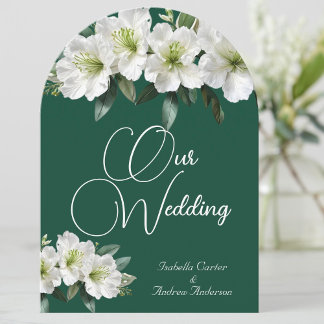 Organic Wedding Azaleas White Forest Green Floral Invitation