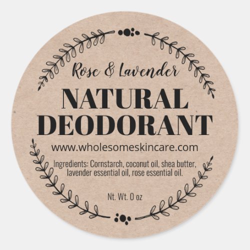 Organic Wellness Natural Deodorant Kraft Labels