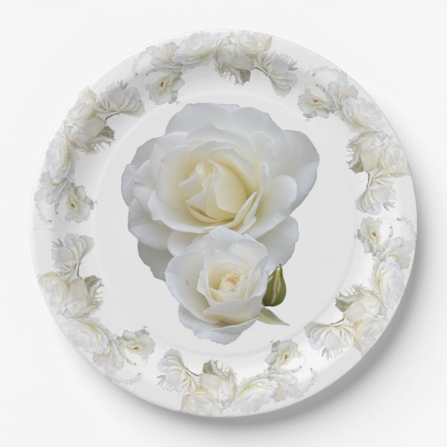 Organic White Roses, Paper Plates (Front)