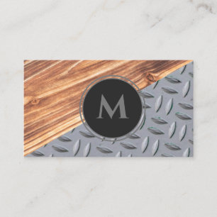 Organic wood surface diamond plate steel monogram business card