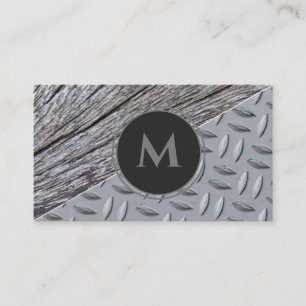 Organic wood surface diamond plate steel monogram business card