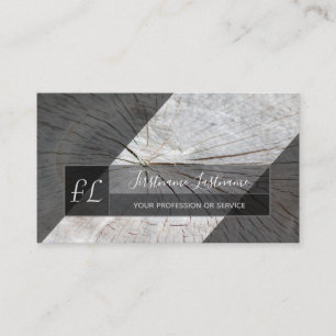 Organic wooden tree disc gray triangle monogram bu business card