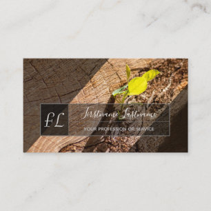 Organic wooden tree disc gray triangle monogram bu business card