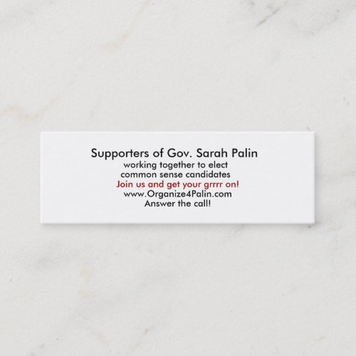 Organize4Palin.com Calling Cards Slim Design Business Cards