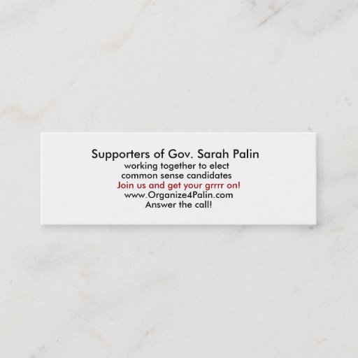 Customizable Organize4Palin.com Calling Cards Slim Design Business Cards