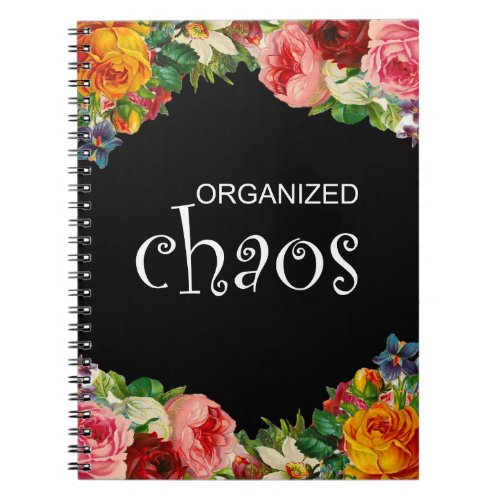 Organized Chaos Black and White Floral Notebook
