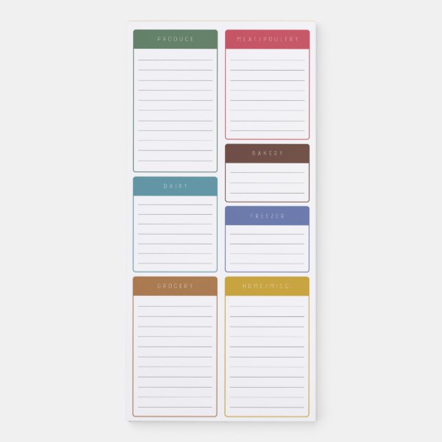 Organized Grocery List Notepad (Front)
