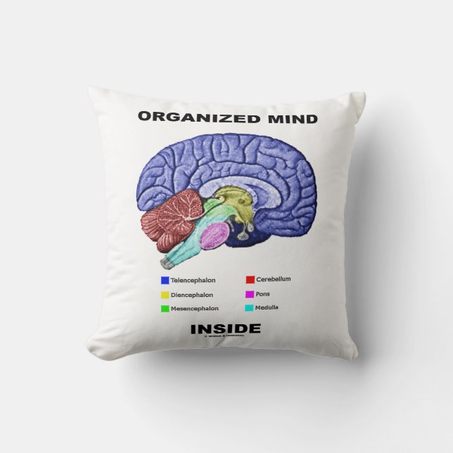 Organized Mind Inside (Anatomical Brain Attitude) Throw Pillow (Front)