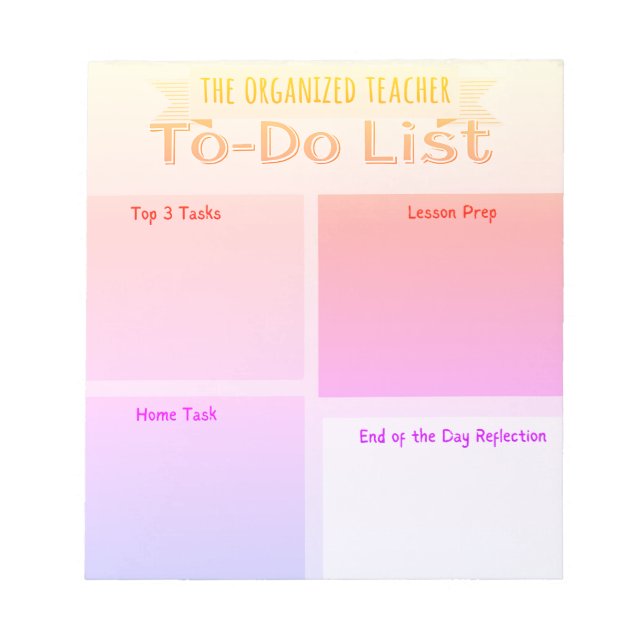 Organized Teacher To-Do List Notepad (Front)