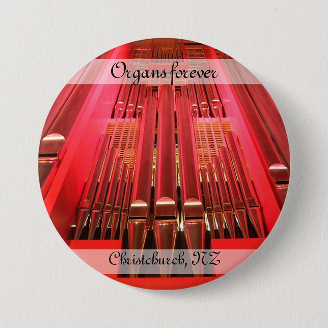 Organs forever! Christchurch Town Hall button (Front)