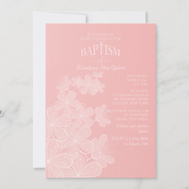 Organza Flowers Baptism Invitation (Front)