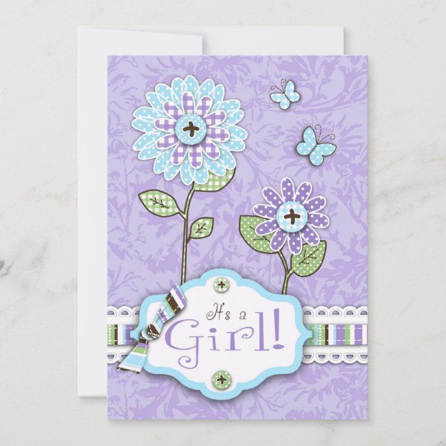Organza Flowers Invitation Card Lav (Front)