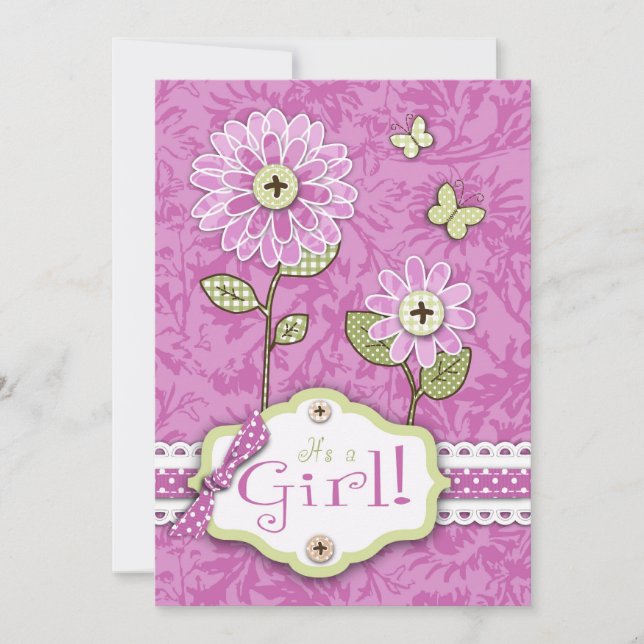Organza Flowers Invitation Card Pink (Front)
