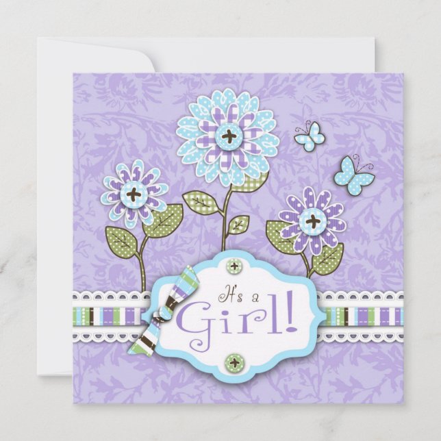 Organza Flowers Invitation Square Lav (Front)