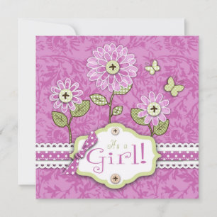 Organza Flowers Invitation Square Pink