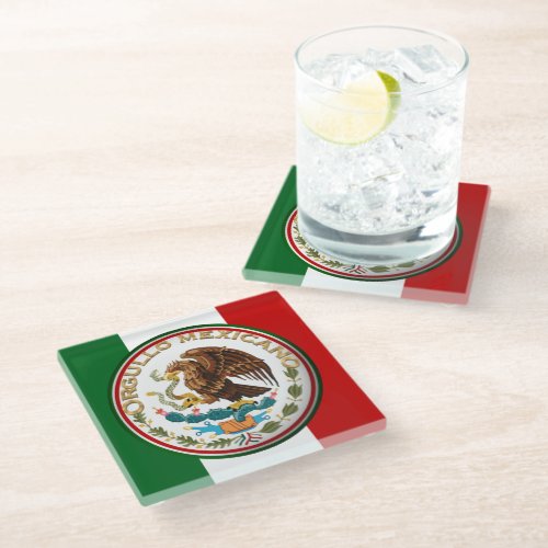 Orgullo Mexicano Eagle from Mexican Flag Glass Coaster