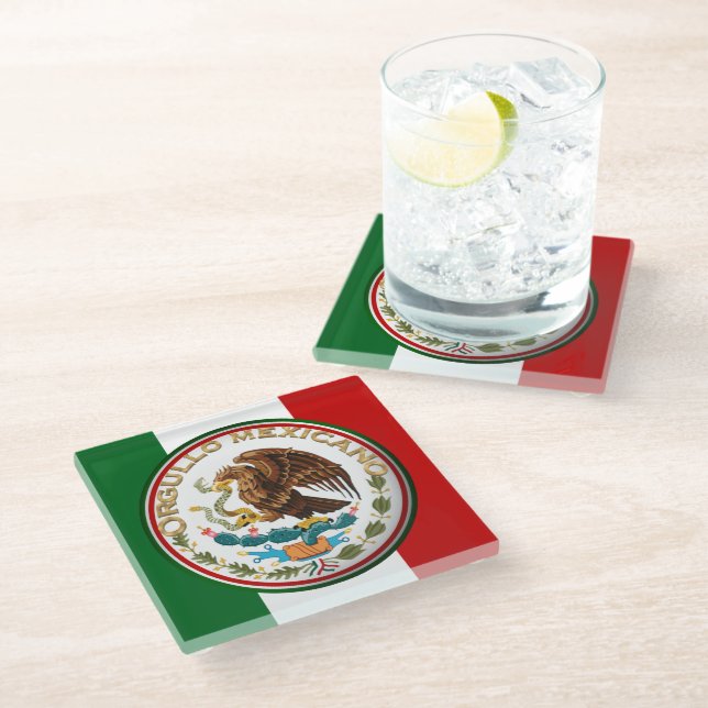 Orgullo Mexicano (Eagle from Mexican Flag) Glass Coaster (Angled)