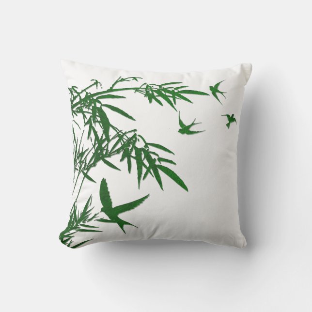 Orient Accent Lush Green Bamboo & Swallow Birds Throw Pillow (Front)