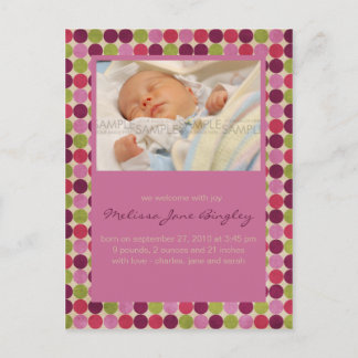 Orient Dots Pink • Baby Announcement Postcard