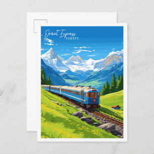 Orient Express Europe vintage travel illustration Postcard
