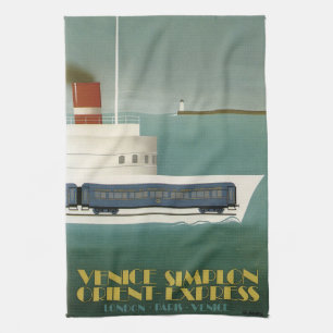 Orient Express Train Ferry Art Deco  Kitchen Towel